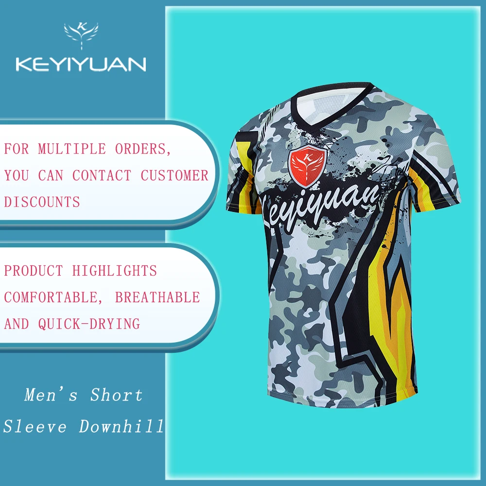 

KEYIYUAN New Men Short Sleeve Downhill Jersey Mountain Bike Shirts Offroad Motorcycle Jersey Summer Motocross Maillot Mtb