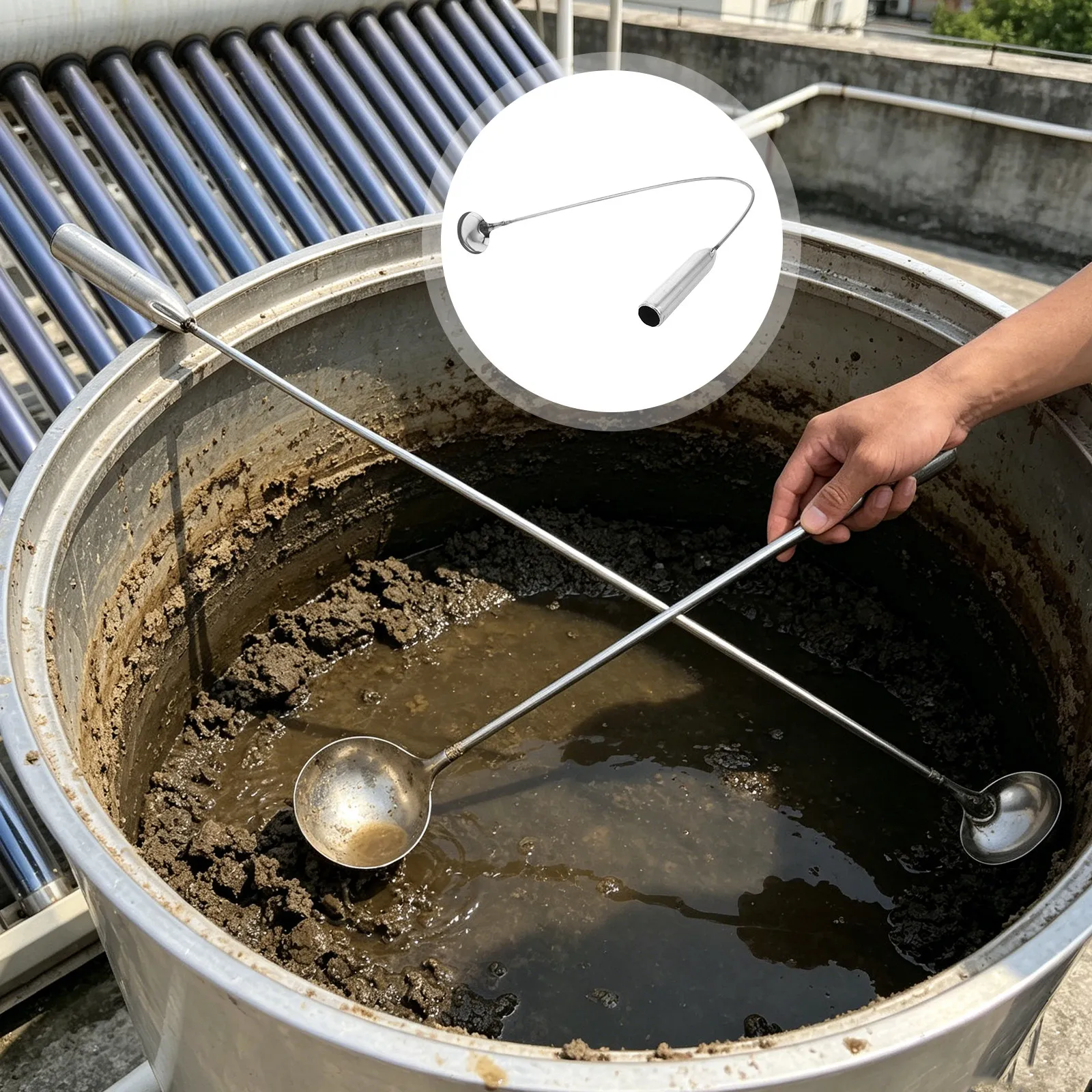 Solar Water Heater Tank Cleaning Tool Stainless Steel Long Handle Descaling Scoop Sediment Removal Spoon for Plumbing