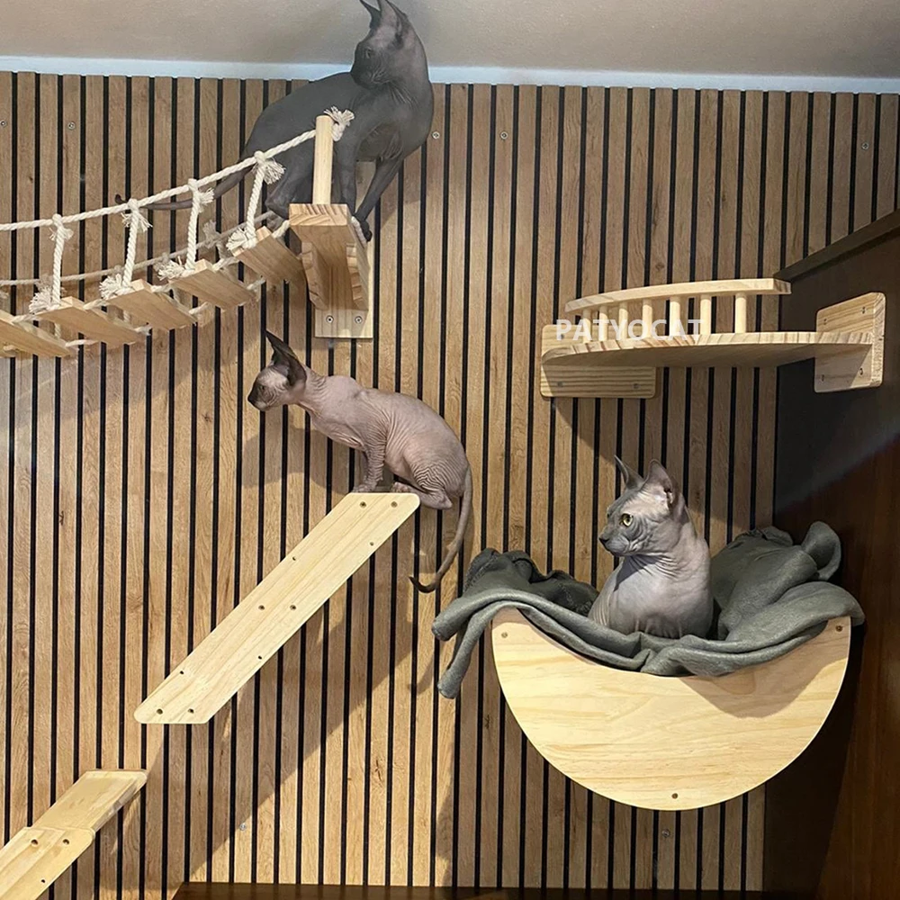 

1 Piece Wall Mounted Furniture Shelf Cat Climbing Stairway and Hammock with Sisal Scratching Post for Perch and Sleeping