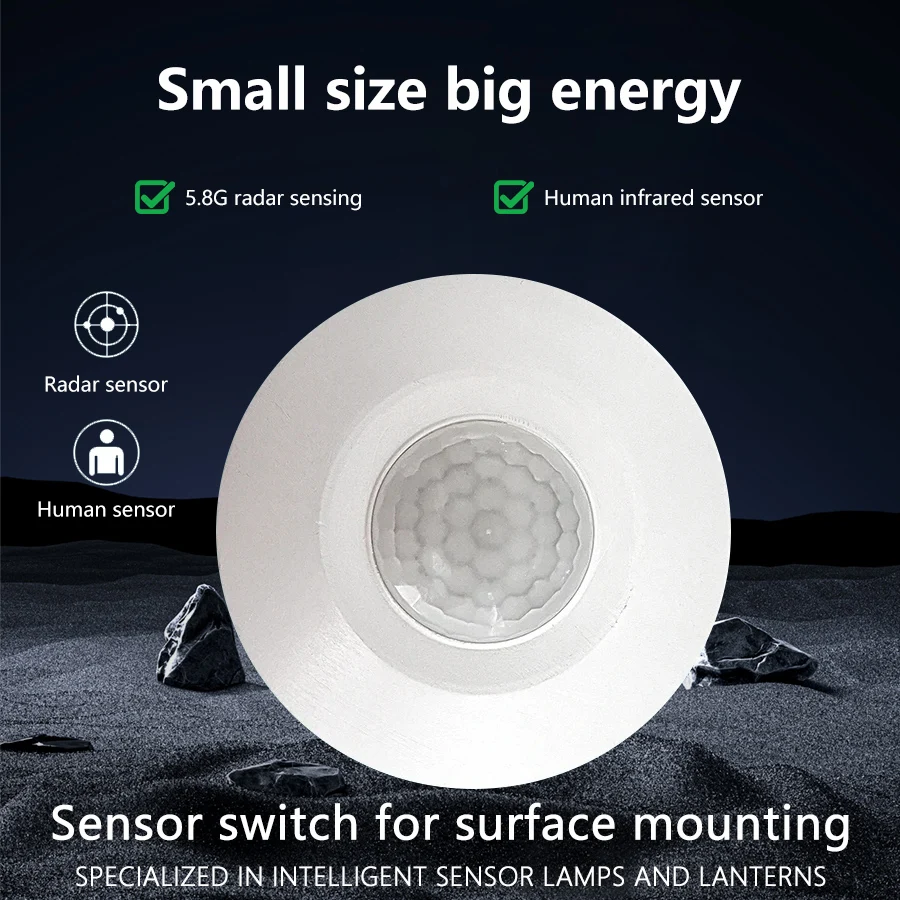 AC/DC24-265V PIR Super Slim Motion Sensor Light Switch Human Body Infrared Detector Ceiling Mounted 360 Degree Detecting Range