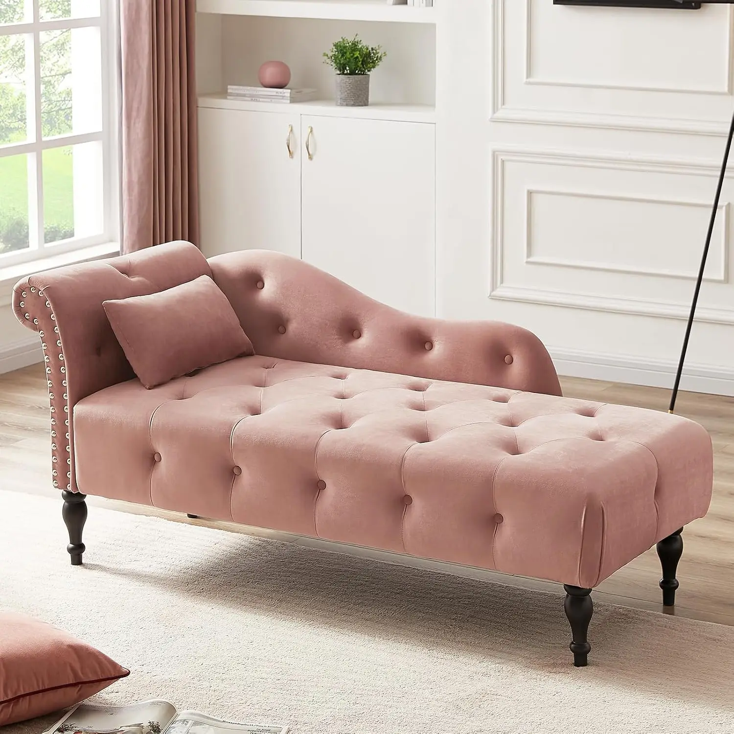 Velvet Chaise Lounge with Storage & Tufted Upholstery, Modern Armchair for Living Room Bedroom 60.6