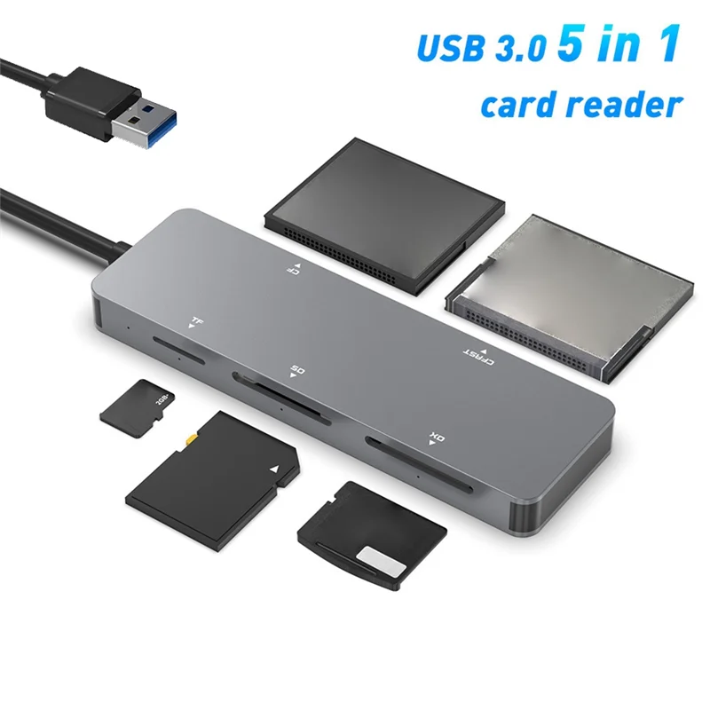 USB 3.0 Multifunction Card Reader, CF, XD, SD, TF Card Reader, 5 em 1, 5Gbps para PC, Laptop Acessórios