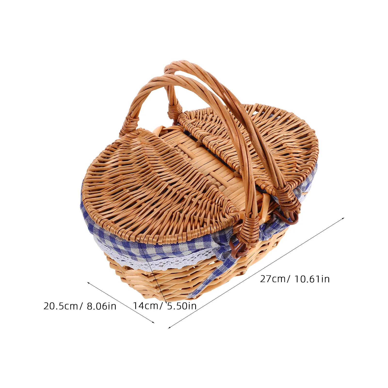 Kids Picnic Basket Portable Woven Rattan Tote Double Handle Lightweight Handwoven Lace Trimmed Strawberry Picking Beach Trips