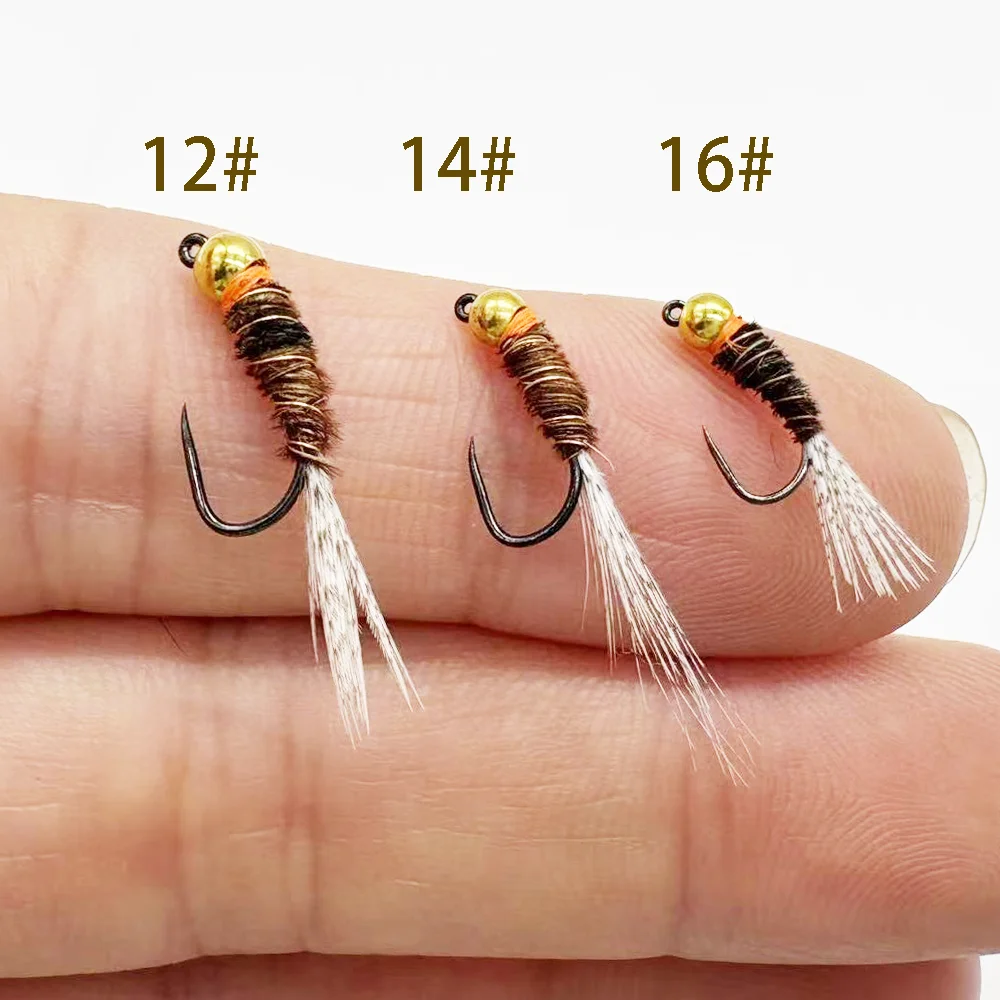 6er-Pack Nassnymphen-Fliegenköder (Verschiedene Größen) # 12, # 14, # 16) – Langsam sinkende, hochwirksame Fliegen zum Fliegenfischen auf Barsch und Forelle