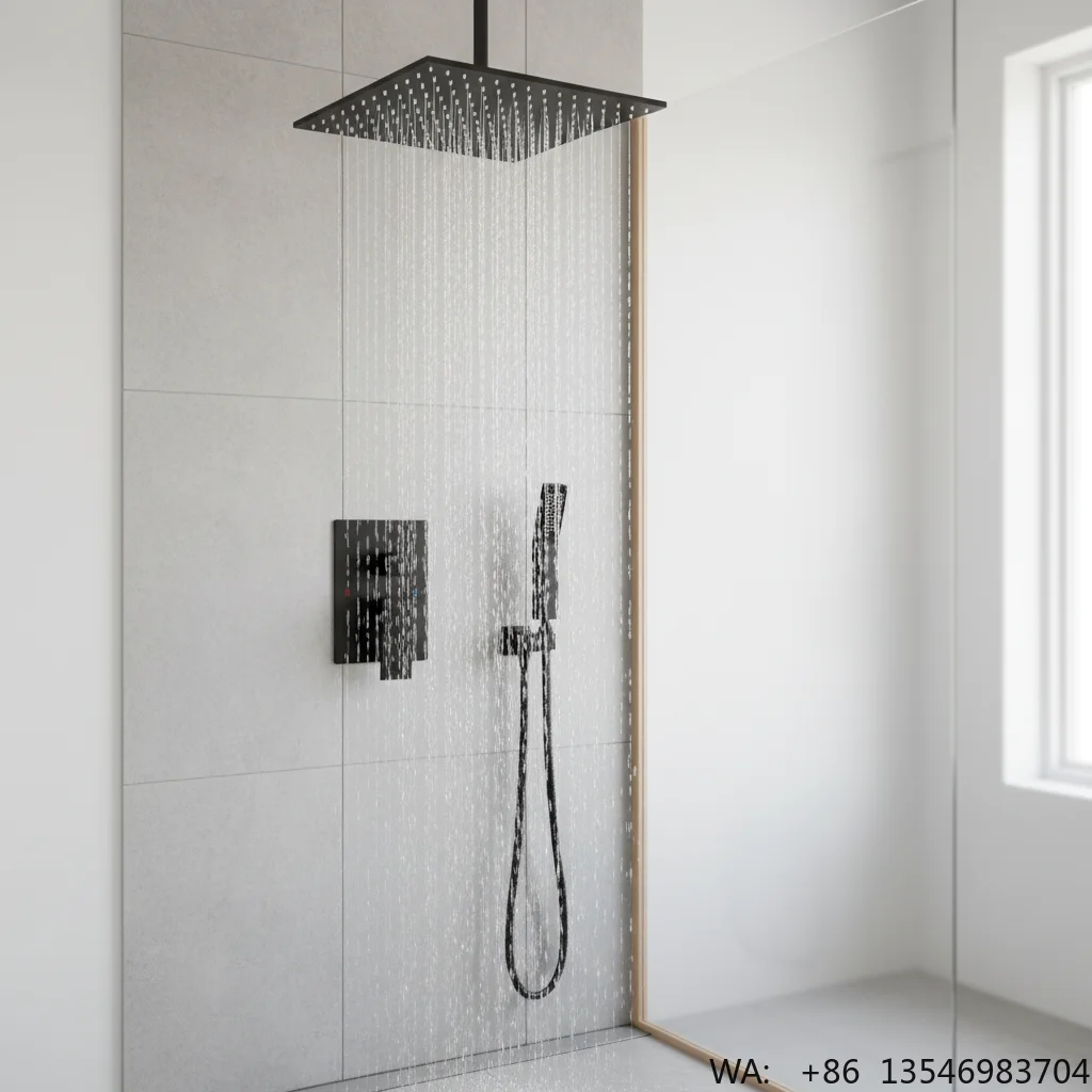 Customized 16-Inch Matte Black Thermostatic Brass Shower Set Square Shower Head Rainfall Handheld Spray Modern Design