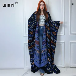 WINYI Winter African cardigan woman print dress Female abaya Autumn outfits for women coat Open Front Kimonos long down poncho