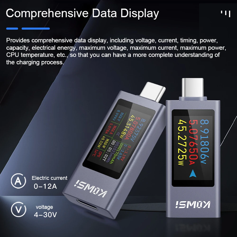 KWS-2303C C 타입 다기능 디지털 디스플레이, DC 전압 전류계, 전원 계량기, 휴대폰 충전 테스터, DC 4-30V 0-12A
