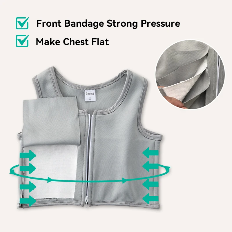 Bandage Chest Binder Front Zipper Short Breathable Breast Binder Tomboy Corset Cosplay Flat Visual Chest Binder For Lesbian