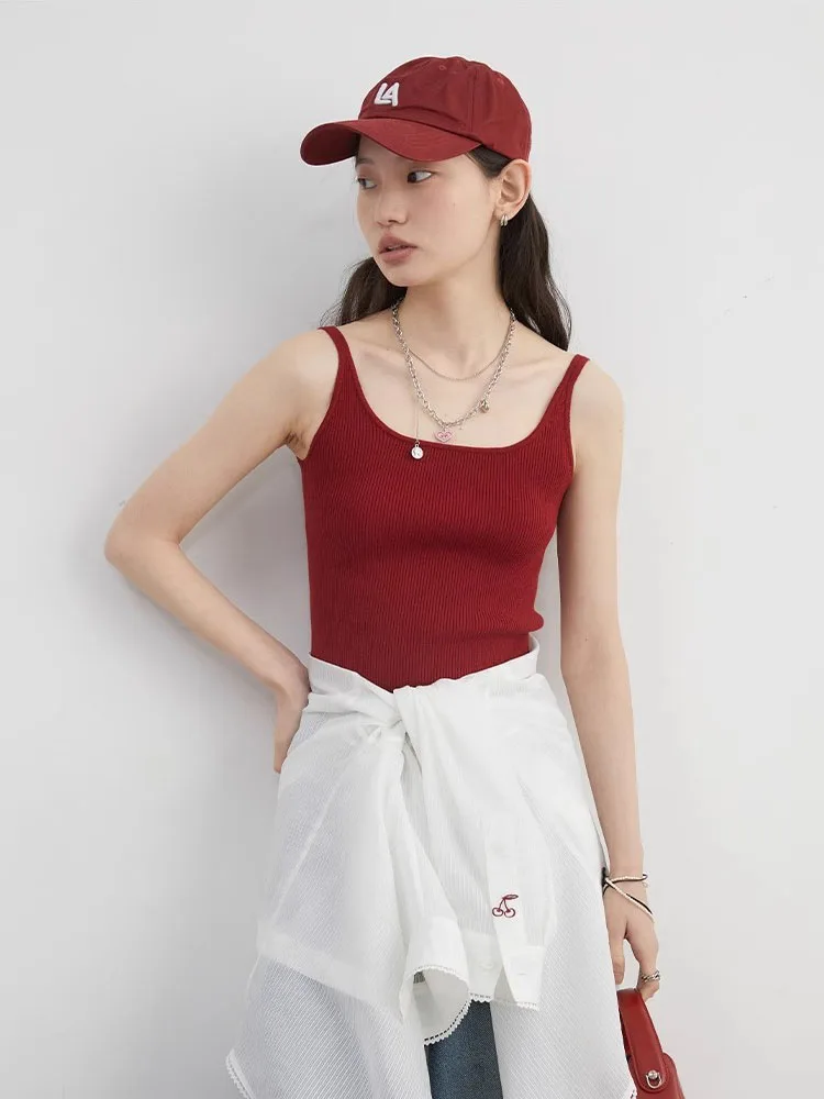 CHIC VEN Women T-Shirts Solid Slim Square Neck Knitted Camisole Tank Female Top Woman Pullover Tees Spring Autumn 2025