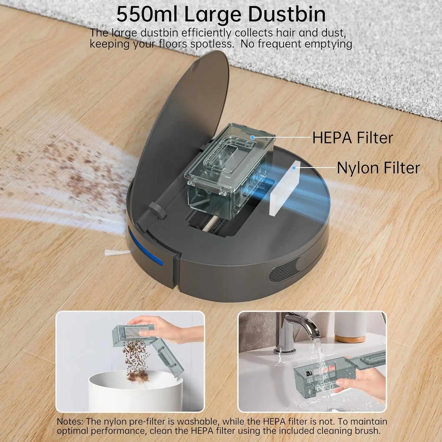 Модернизированный робот-пылесос с мощностью всасывания 3500 Па, робот-пылесос большой пыль 550 мл, пульт дистанционного управления, автоматическая самостоятельная зарядка R