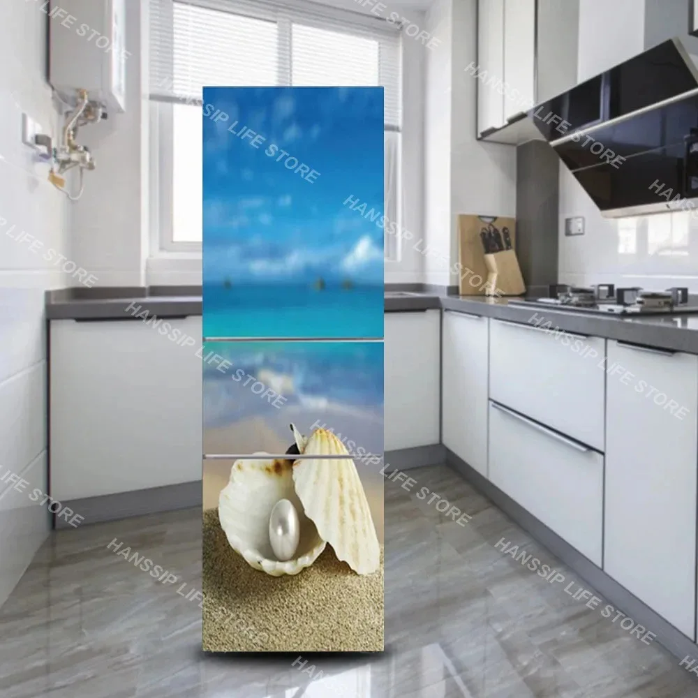 Mixed Style Fridge Door Sticker Waterproof Piano City Beach Beer Eiffel Tower Refrigerator Mural Wrap for Kitchen Home Decor