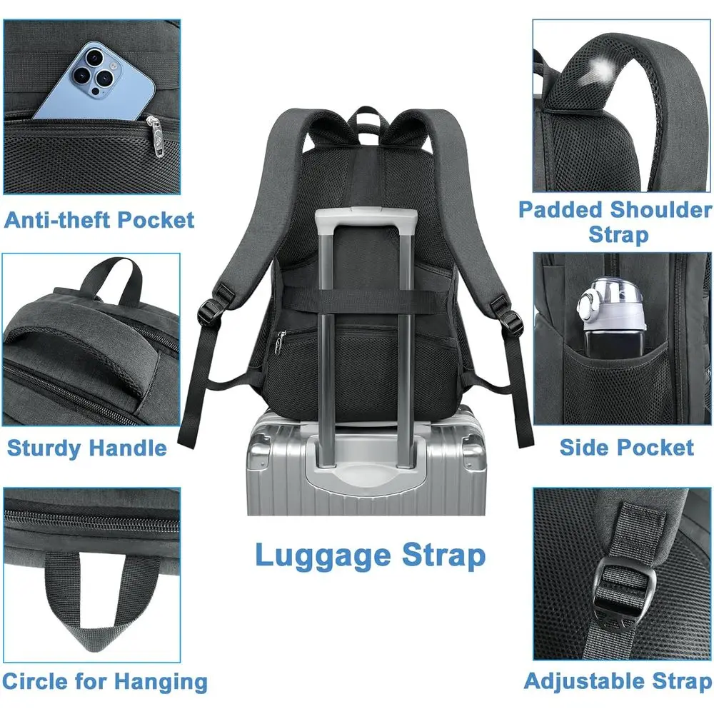 17 Mochila para portátil con TSA, antirrobo, puerto USB, resistente al agua para viajes y universidad