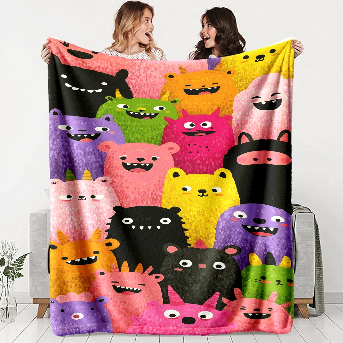 Cute and colorful monster theme Flannel printed blanket suitable for all seasons suitable for living room office sofa and travel
