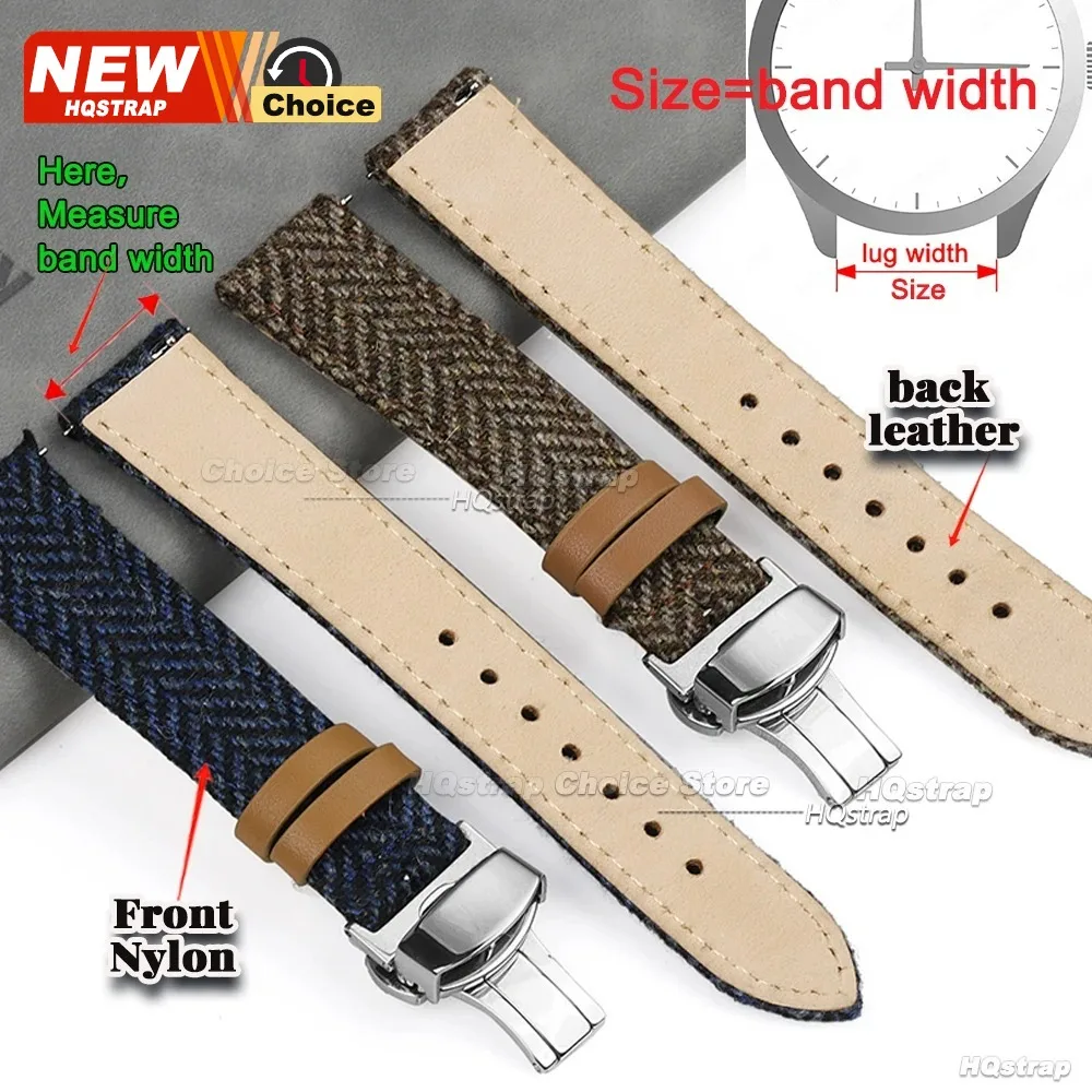 Butterfly Clasp Tweed Nylon Strap 22mm 18mm 20mm for Omega Smartwatch Leather Quick Release Belt for Seiko Bracelet for Rolex view 4