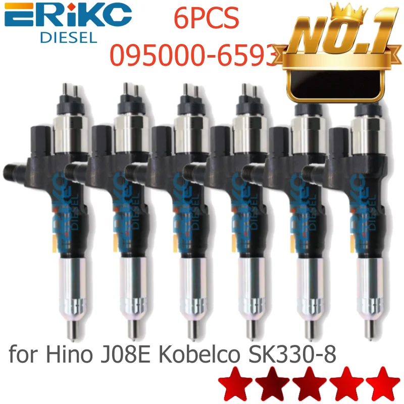 

095000-6593 Common Rail Injector 095000-6591 Fuel Injection for Hino J08E Kobelco SK330-8 SK350 Excavator DENSO 23670-E0010 6PCS