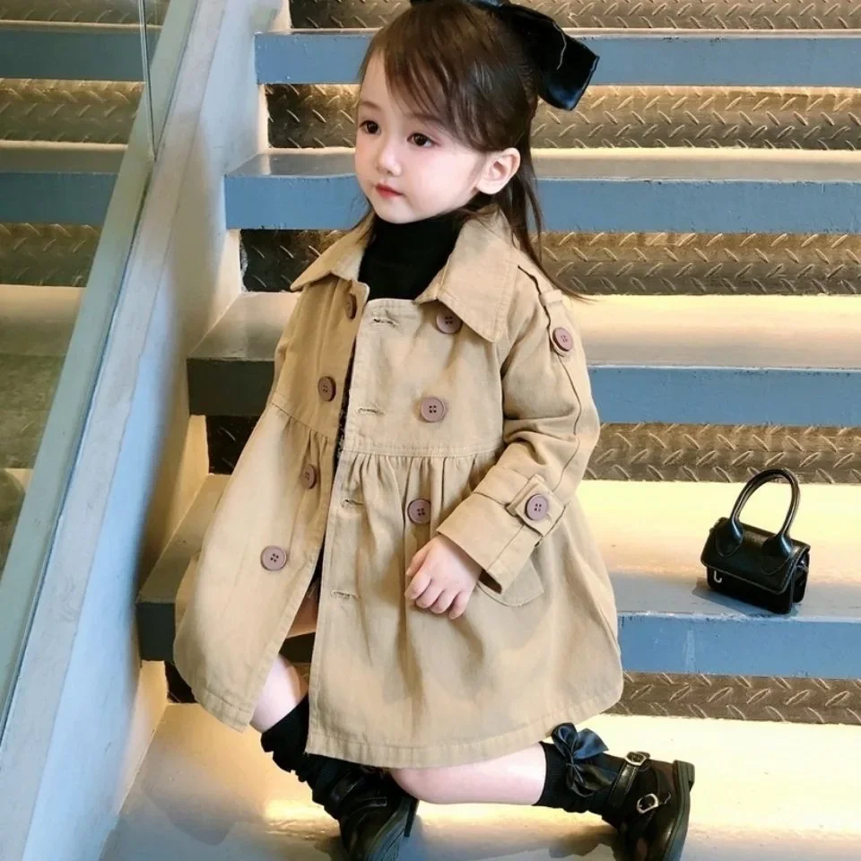 Trench Autumn Winter Girl Loose Coat Baby Children Clothing Tide Korean Thicken Cotton Clip 2024 Overcoat Turn Down Collar