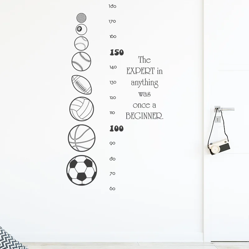 Sports Ball Kids Height Wall Stickers For Boy Children Room Bedroom Background Home Decoration Wallpaper Self-adhesive Sticker