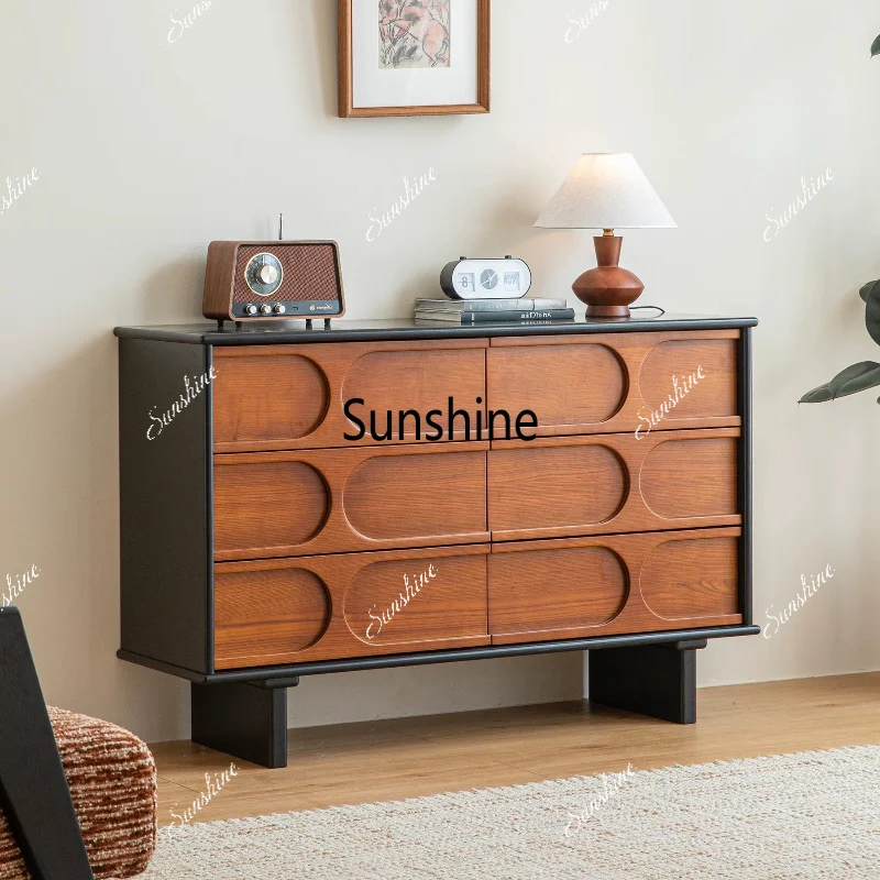 Medieval pure solid wood living room bedroom wall storage cabinet dining side cabinet