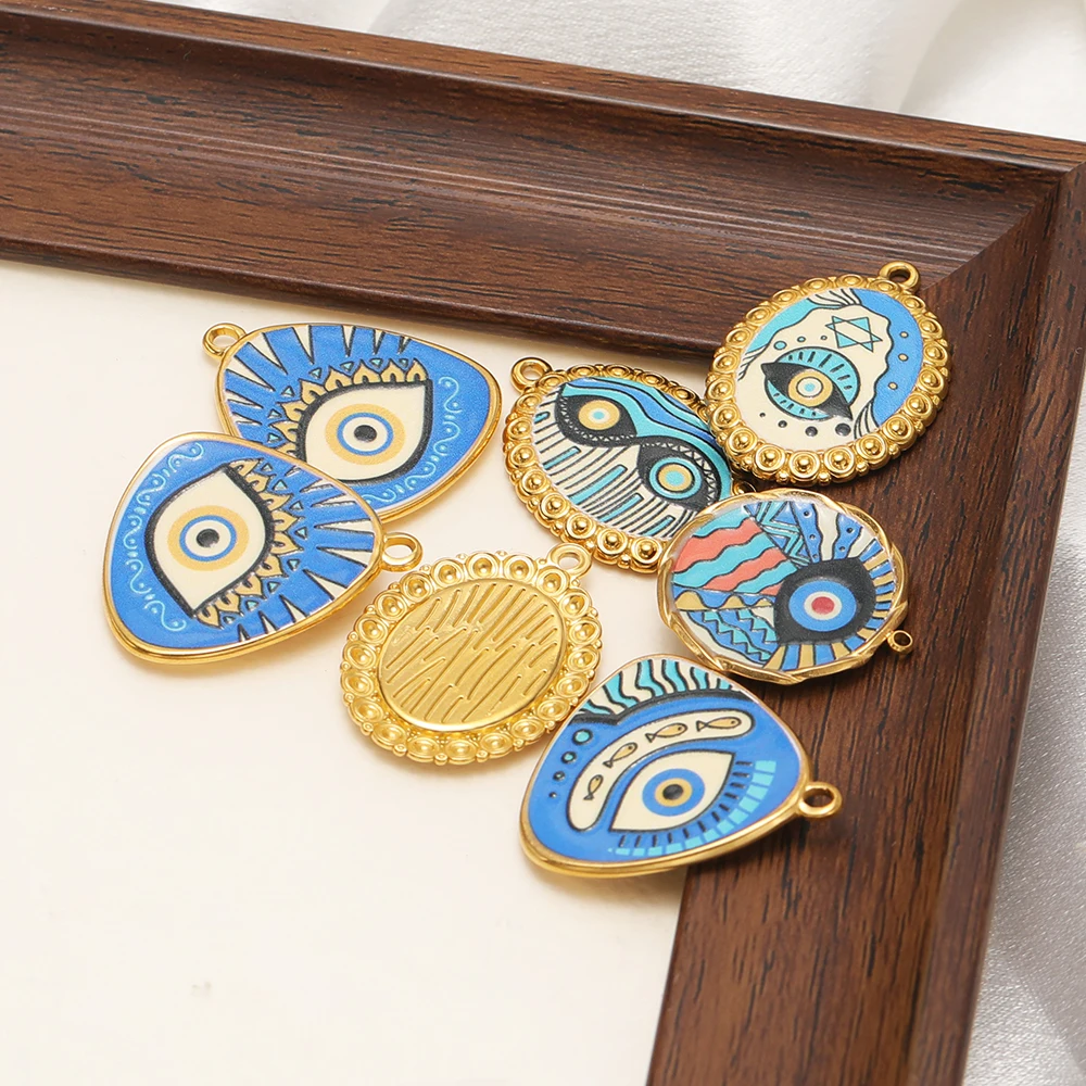 4 Stück Edelstahl-Anhänger mit blauen Glücksaugen aus Emaille für DIY-Schmuckherstellung von Halsketten, Armbändern und Ohrringen – Detail 5