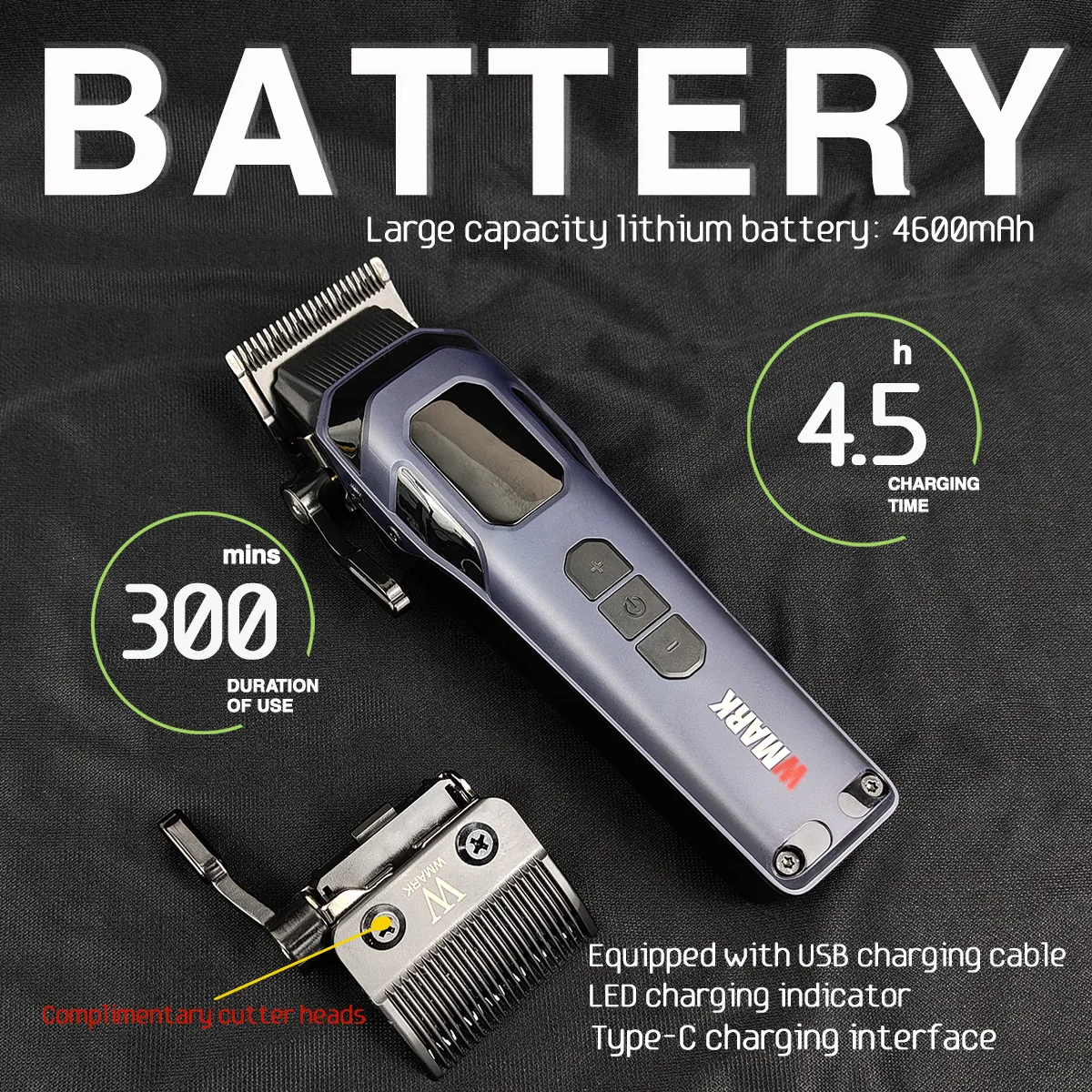 WMARK NG-8080 BRDCLIP FA1981 ماكينة قص الشعر الاحترافية 9000/7500 دورة في الدقيقة DLC معدن كامل O شفرة القطع شاشة LED للرجال