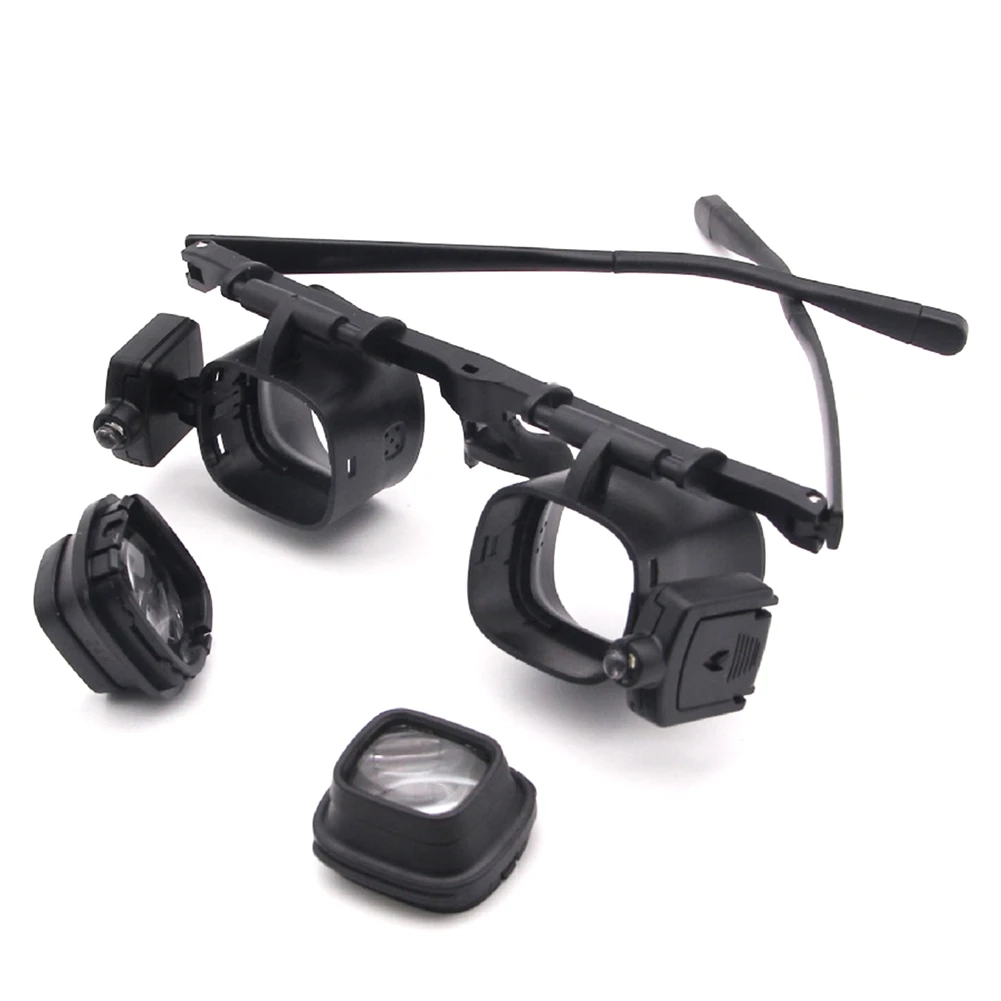 24X Headband Magnifying Glass With LED Light For Jewelry Watch Repair Soldering Magnifier Loupe Welding Glasses Black