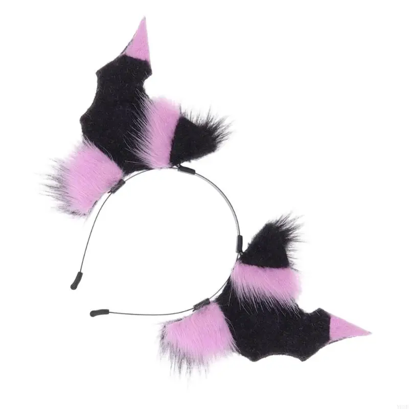 Leichter Plüsch-Haarschmuck aus dämonischem Horn, schwarzes Fledermaus-Querruder-Haarband, für Cosplay und Festival-Feier – Detail 7