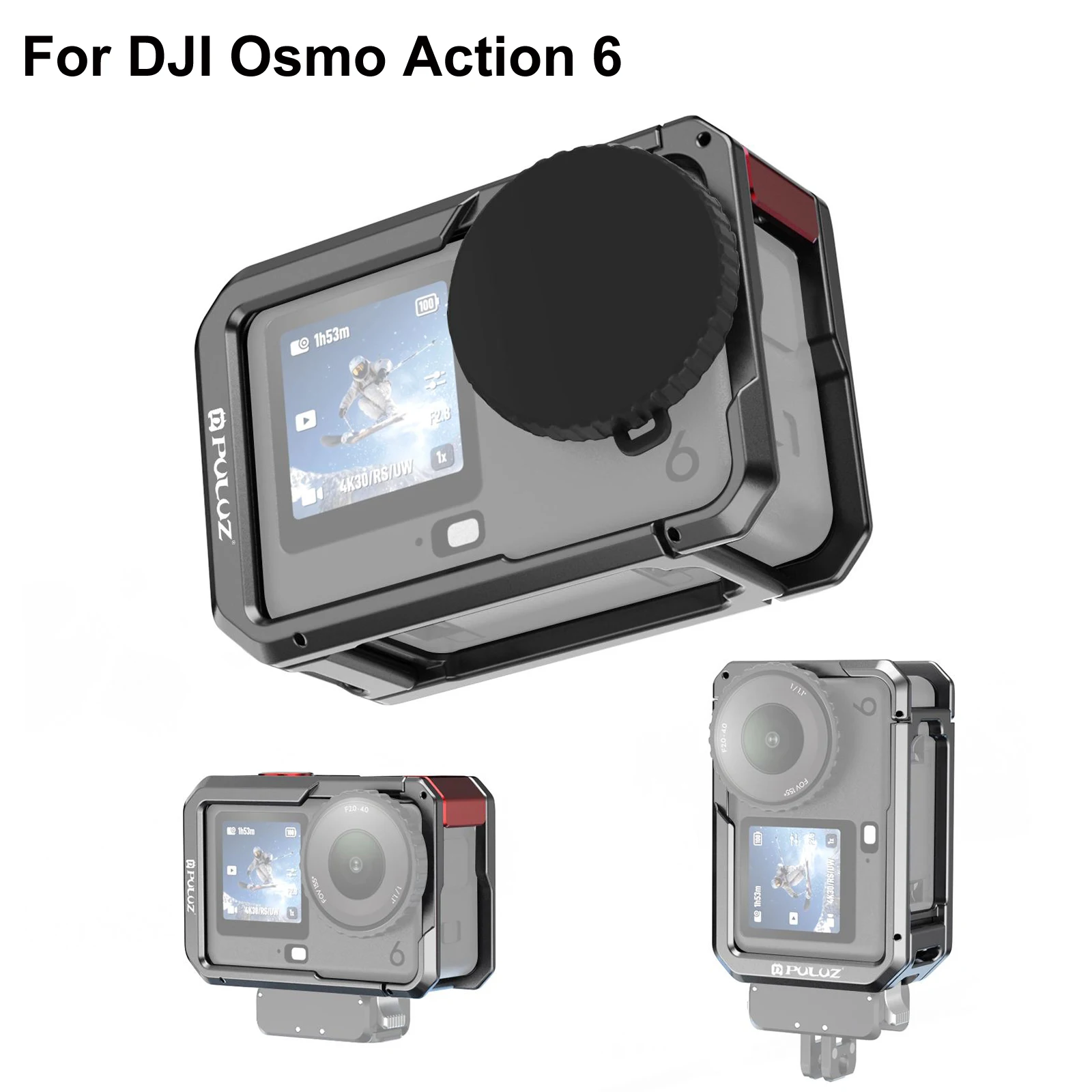 

PULUZ для DJI Osmo Action 6, металлическая клетка для камеры с двойным открытием, расширяемая рамка с силиконовой крышкой объектива, алюминиевая защитная рамка