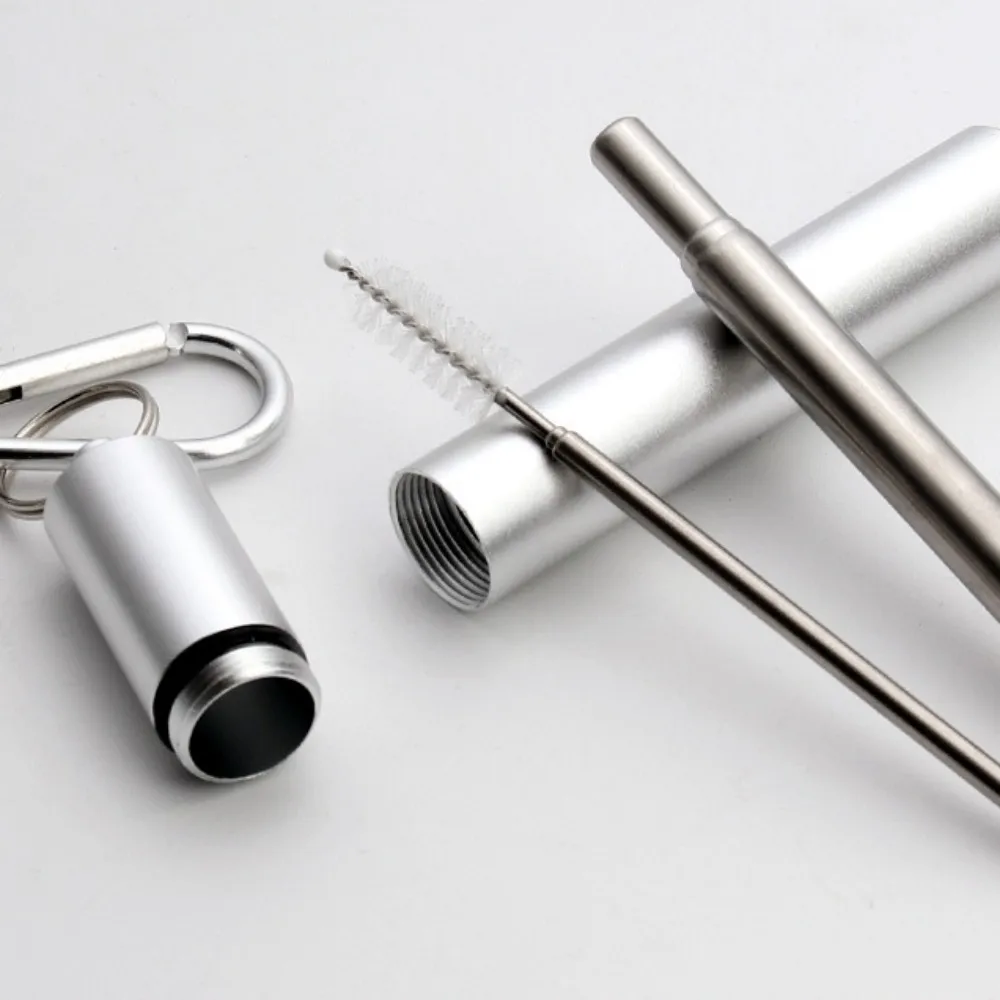 Drinking Straw Reusable Telescopic Straw with Cleaning Brush Carry Case Stainless Steel Straw Set For Water Coffe Milk Milkshake