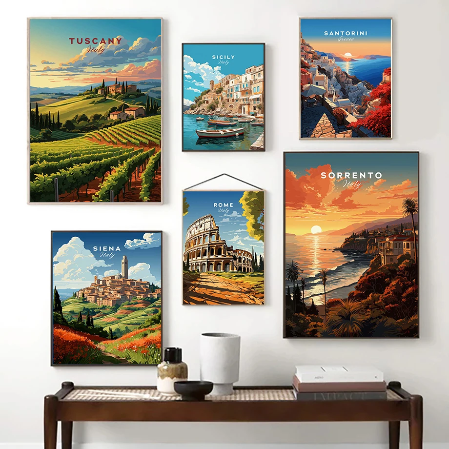 Italy Greek Spain Germany Iceland France Greece Denmark Landscape Poster and Canvas Printing Wall Art Picture for Room Home Deco