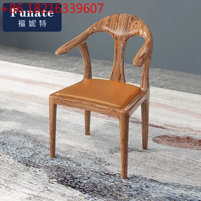 Household Restaurant Solid Wood Leather Dining Chair Solid Wood Armrest Chair