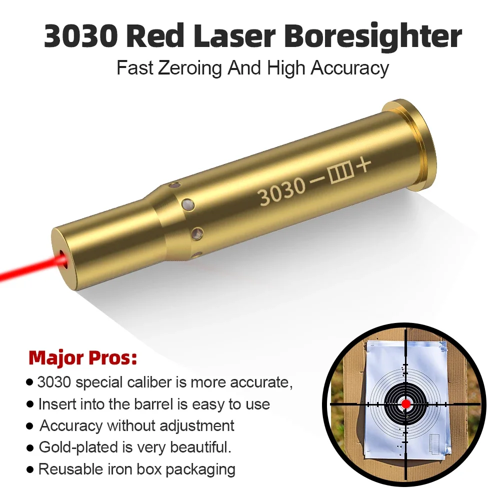 3030 Red Laser Boresighter Cartridge Dot Laser Bore Sighter for Pistol Rifle Scope - Hunting Accessory Training Shoot Sight