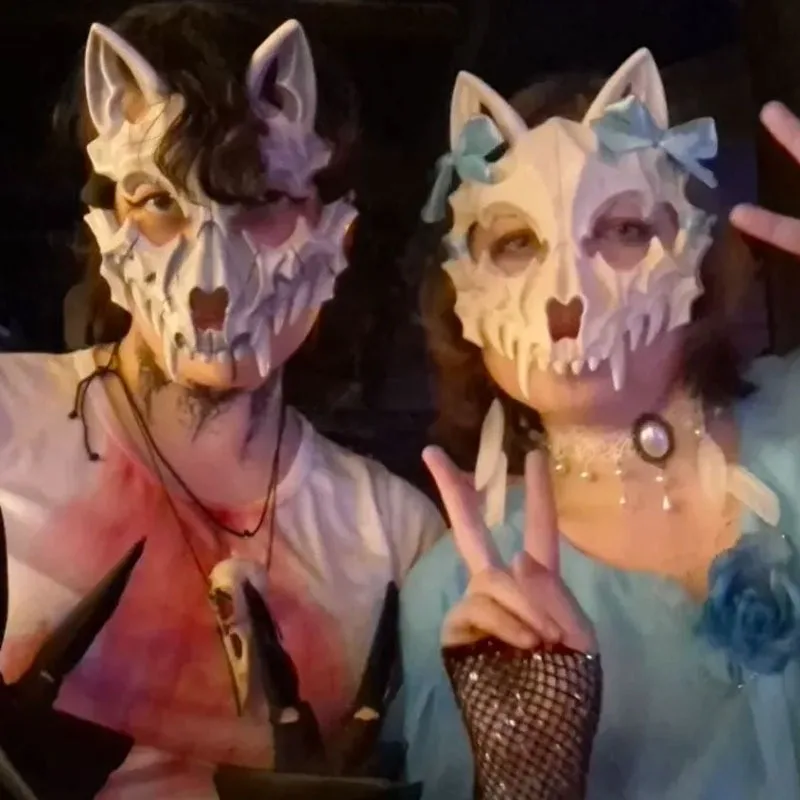 Masque de crâne de fête, dents longues, squelette de démon, demi-masque, loup, Dragon, tigre, Houjuu Nue, accessoires de Costume d'halloween, 2025