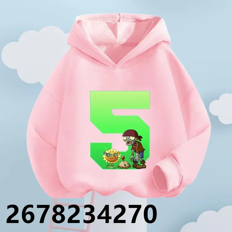 Children Autumn Winter Hooded Sweatshirt Pvz Plants Vs Zombie Cartoon Hoodie Print Top Boys Girls Long Sleeve 1-9 Figure Hoodies