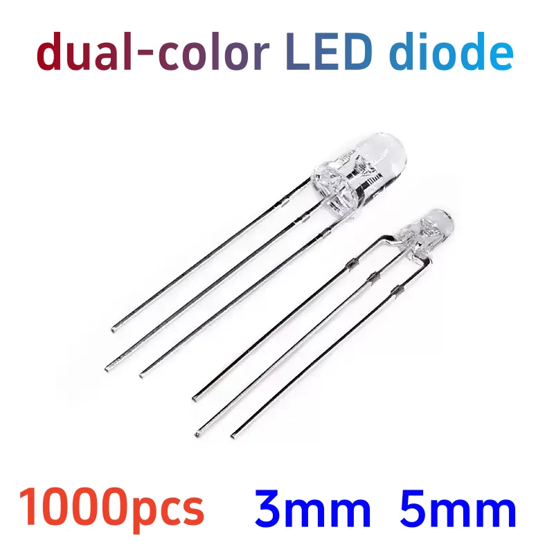 1000pcs F3mm dual-color LED diode, red-green/red-blue/red-yellow, common cathode/anode, transparent/frosted; 5mm indicator light