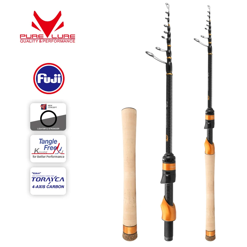 PURELURE NEW Telescopic Rod 1.86m 2.10m ML Power BFS 7ft Travel Rod Trout Spinning Casting Solid Tip Carbon Small Bait Perch Rod