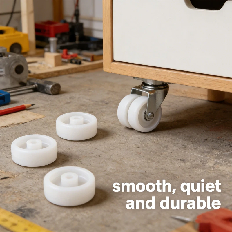 10 Pcs/Lot 1.5 Inch White PP Plastic Single Wheels | 40mm Diameter Smooth & Quiet Pulley for DIY Furniture & Craft Projects