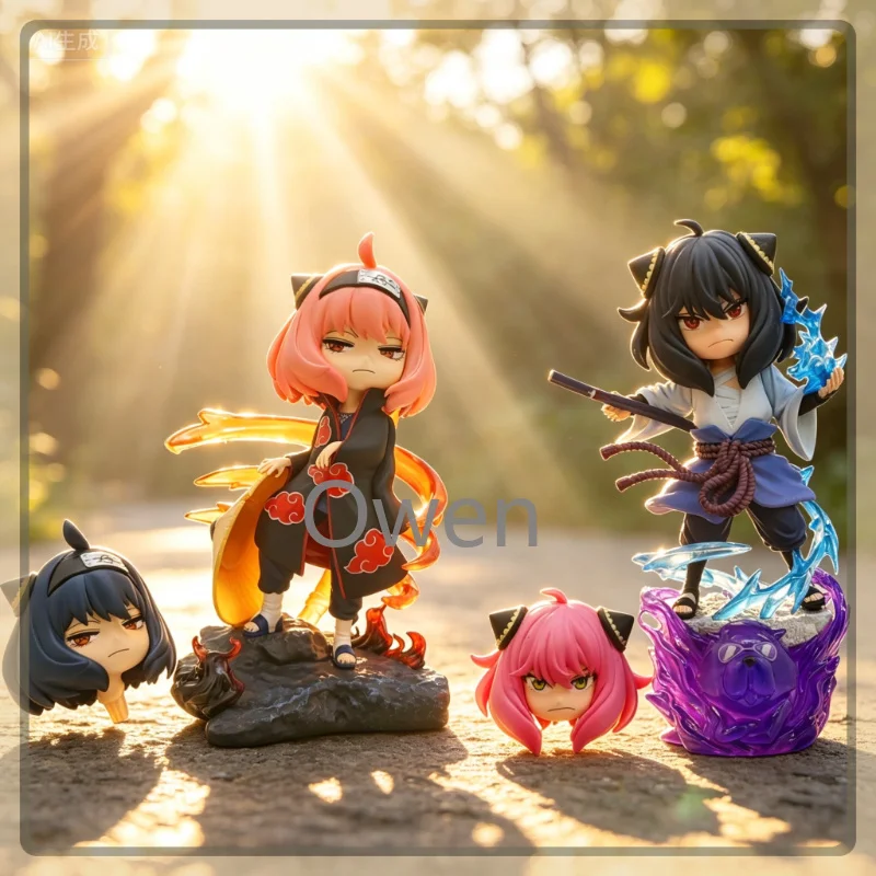 Anya Forger Cosplay Itachi & Sasuke Figure Spy X Family Naruto PVC Action Statue Standing Dual Head Swap Cute Collectible Models