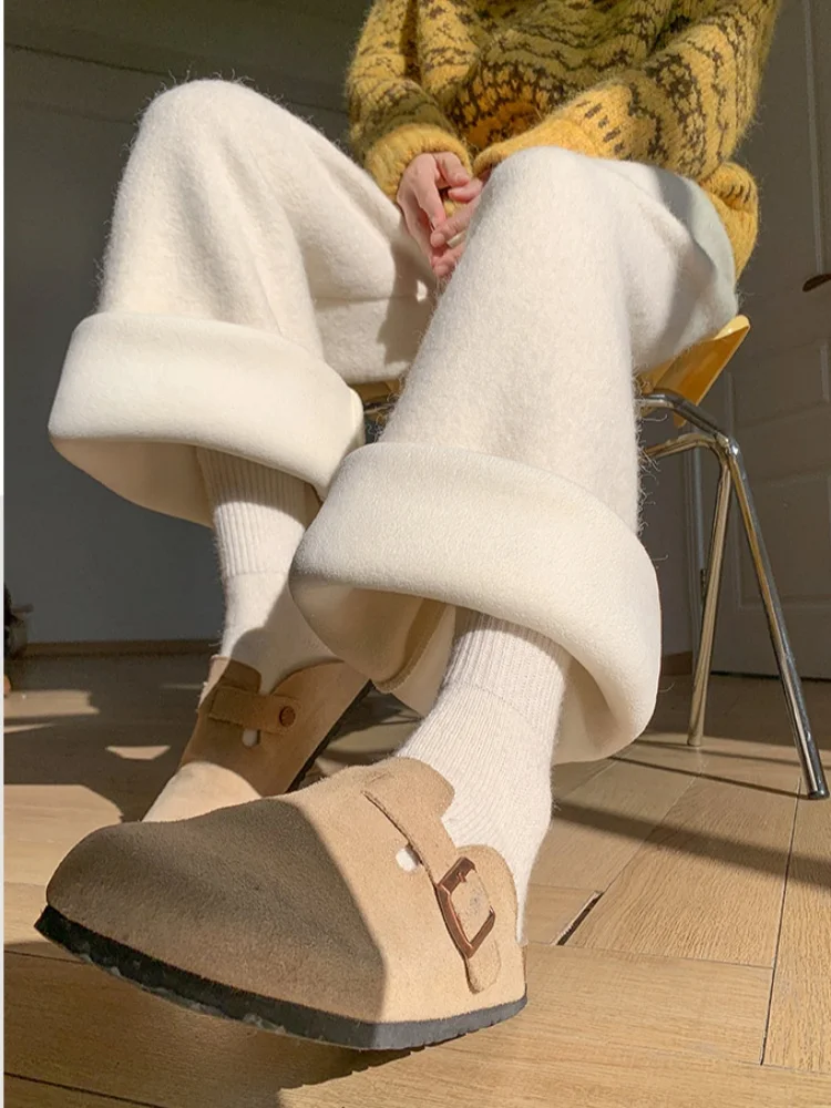 Nuovo autunno inverno edizione stretta casual allentato con pantaloni dimagranti spessi pantaloni da pavimento in lana da donna