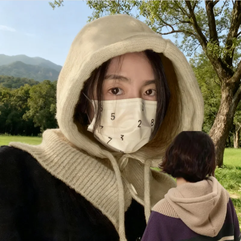 

Ветрозащитный вязаный теплый шарф с капюшоном, шапка, женский теплый тканый шарф, хлопковый пуловер, зимняя лыжная шапка, воротник, капот