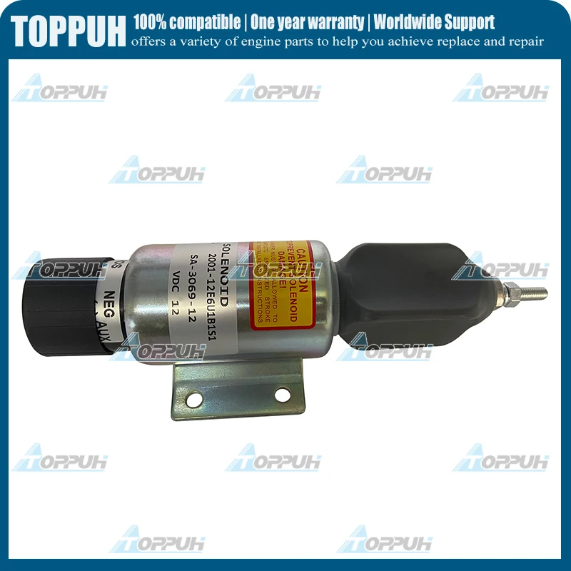 TOPPUH 12V Shutoff Stop Solenoid Valve 2001-12E6U1B1S1 SA-3069-12V For Cummins Woodward 3 Terminals