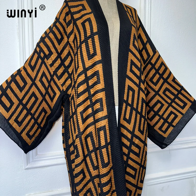 WINYI Africa Pleated dress Geometric print coats for woman elegant free size Cardigan holiday party maxi dress Kimono cover-up