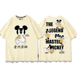 Kung Fu Mickey Mouse Co-Korte Mouw Heren Zomer T-Shirt Disney Mickey Halve Mouw Puur Katoenen Ins Kleding Tops Grafisch T-Shirt