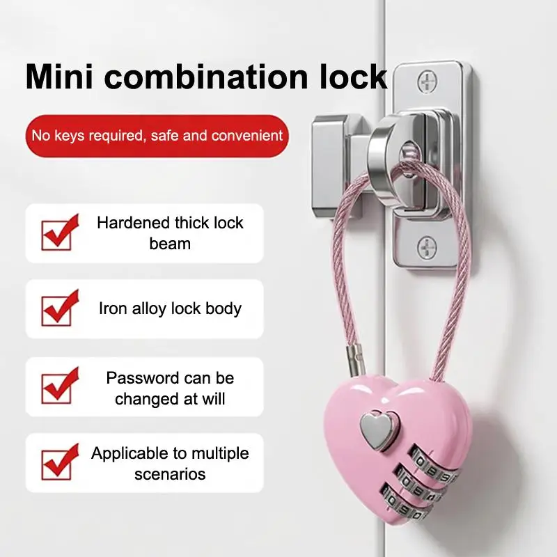 1Pcs Password Code Padlock Fashion Heart Style 3 Digit Password Combination Lock New Love Password Lock Concentric Lock Padlock