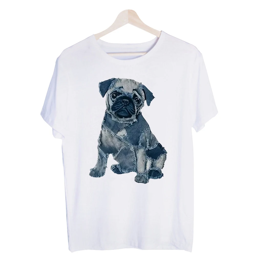 Men's Pug Dog Patchwork Graphic Tee, Short Sleeve Crew Neck T-Shirt for Casual Daily Wear