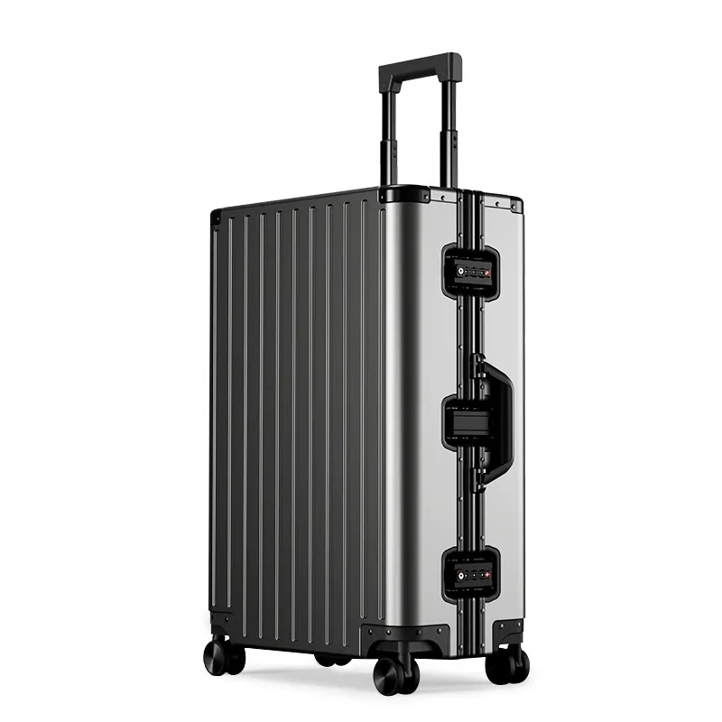 Aluminum-Magnesium Alloy Password Luggage With Wheels Trolley Case  Carry On Travel Luggage Boarding Metal Hard