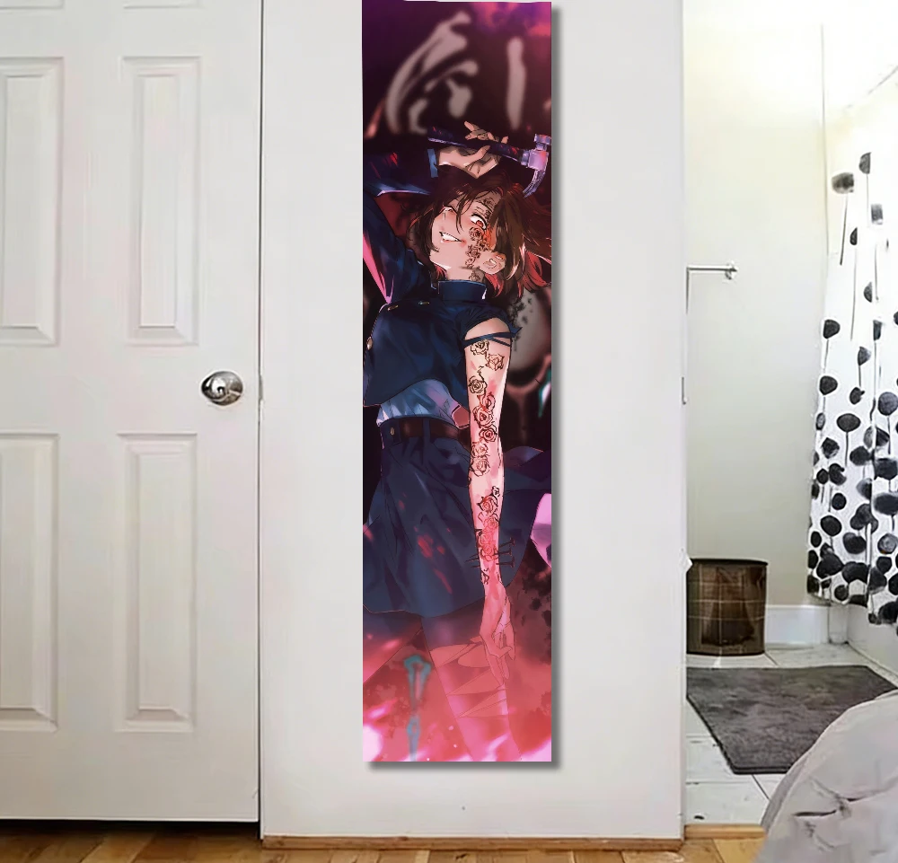 Anime Girl with Hammer Tapestry Flat Print Vertical Wall Hanging Dark Sorcery Rose Tattoo Art for Bedroom Dorm Decor