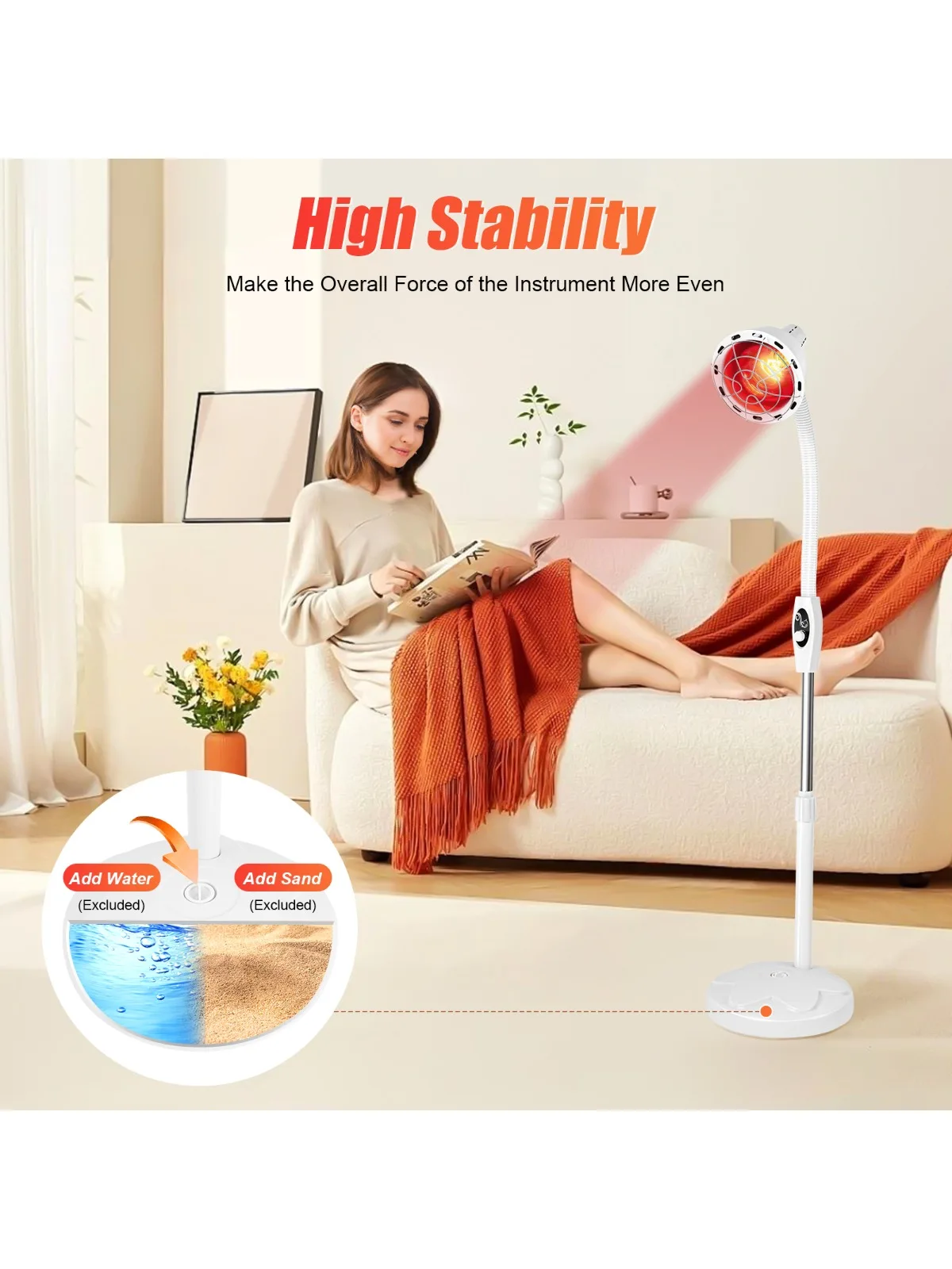 275 W verstelbare infrarood warmtelamp voor verlichting van spier- en gewrichtspijn, 360 °   Draaibaar infrarood therapeutisch licht, 0-115 ℃   Temperatuurregeling - afbeelding 2