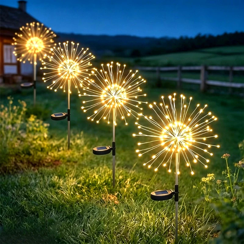 Solar Dandelion Firework Light Outdoor Waterproof Garden Fairy Lights for Christmas Halloween New Year Yard Patio Lawn Decor