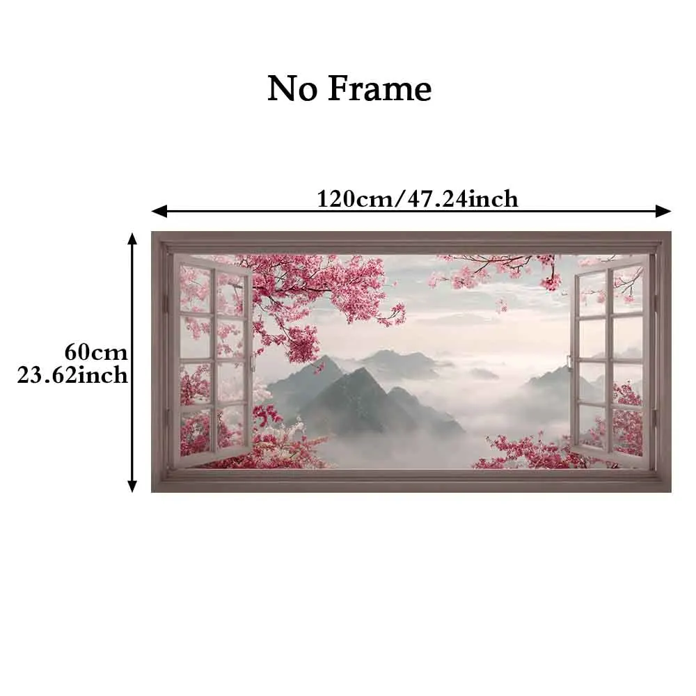 [2D Flat]1pc 23.6X47.2in 60cmX120cm UnFramed Modern Art Decoration Cherry Blossom Scenery Through