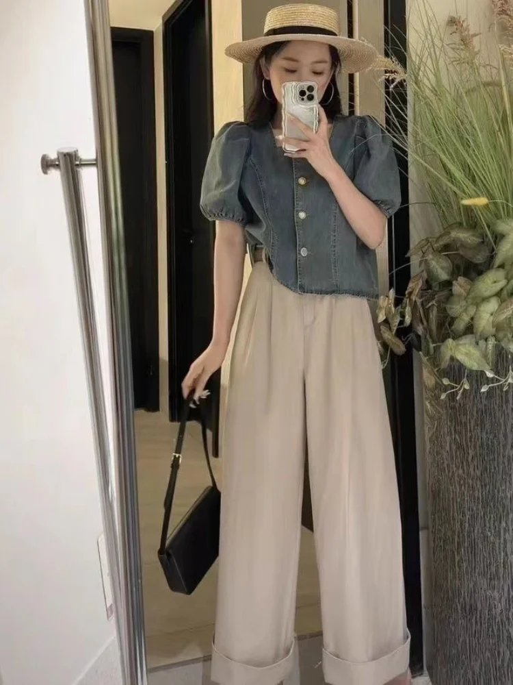 Women Short Denim Coats 2024 Ropa Mujer Fashion Jean Jacket Loose Casual Y2k Clothes Korean Sleeve Coat Temperament Tops
